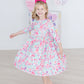 Watercolor Hearts 3/4 Sleeve Pocket Twirl Dress