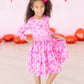 Happy Heart Day 3/4 Sleeve Pocket Twirl Dress