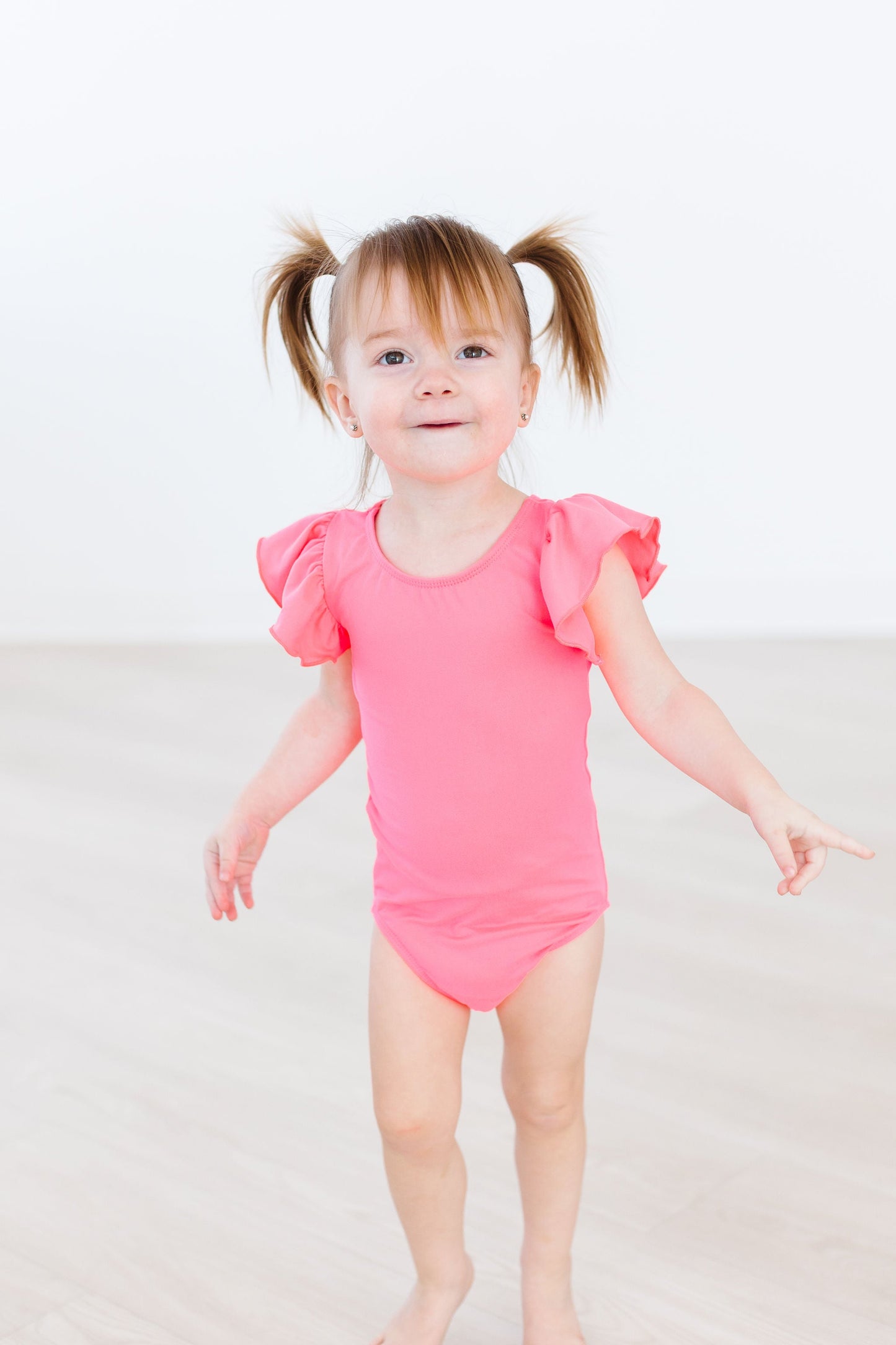 Neon Pink S/S Flutter Sleeve Leotard