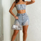 Denim Deconstructed Crop Top and Shorts Set