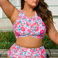 Rose Floral Print Twisted High Waist Bikini Set