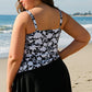 Black Printed Square Neck Drawstring Ruffled Tankini Set