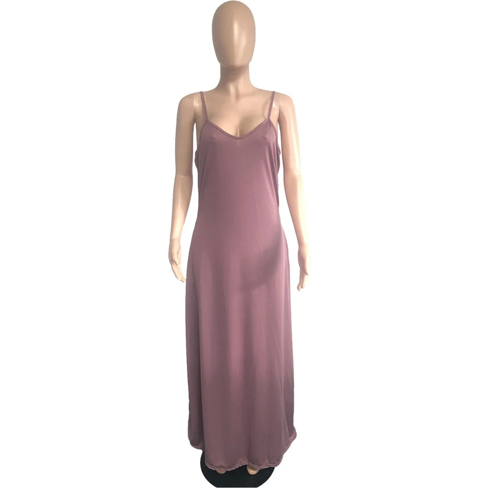 V Collar Loose Maxi Dress