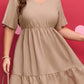 Dark Khaki Textured Ruffled Short Sleeve Dress