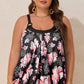 Black 2pcs Wide Strap Floral Top Tankini Set