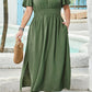 Four Leaf Clover Surplice Neckline Shirred High Waist Maxi Dress