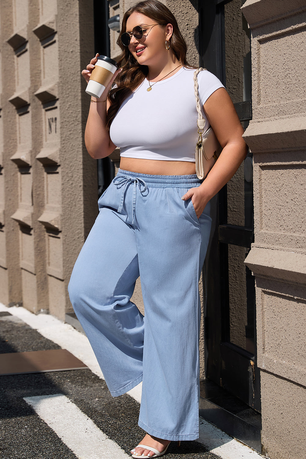 Beau Blue Casual Wide Slit Leg High Waist Loose Jeans