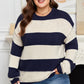 Blue Stripe Color Block Drop Shoulder Sweater