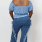 Distressed Fringe Denim Flared Pant
