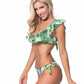 TROPICAL LEAF RUFFLE TRIM BIKINI
