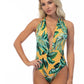 RIBBED TROPICAL V NECK ONE PIECE SWIMSUIT