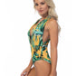 RIBBED TROPICAL V NECK ONE PIECE SWIMSUIT