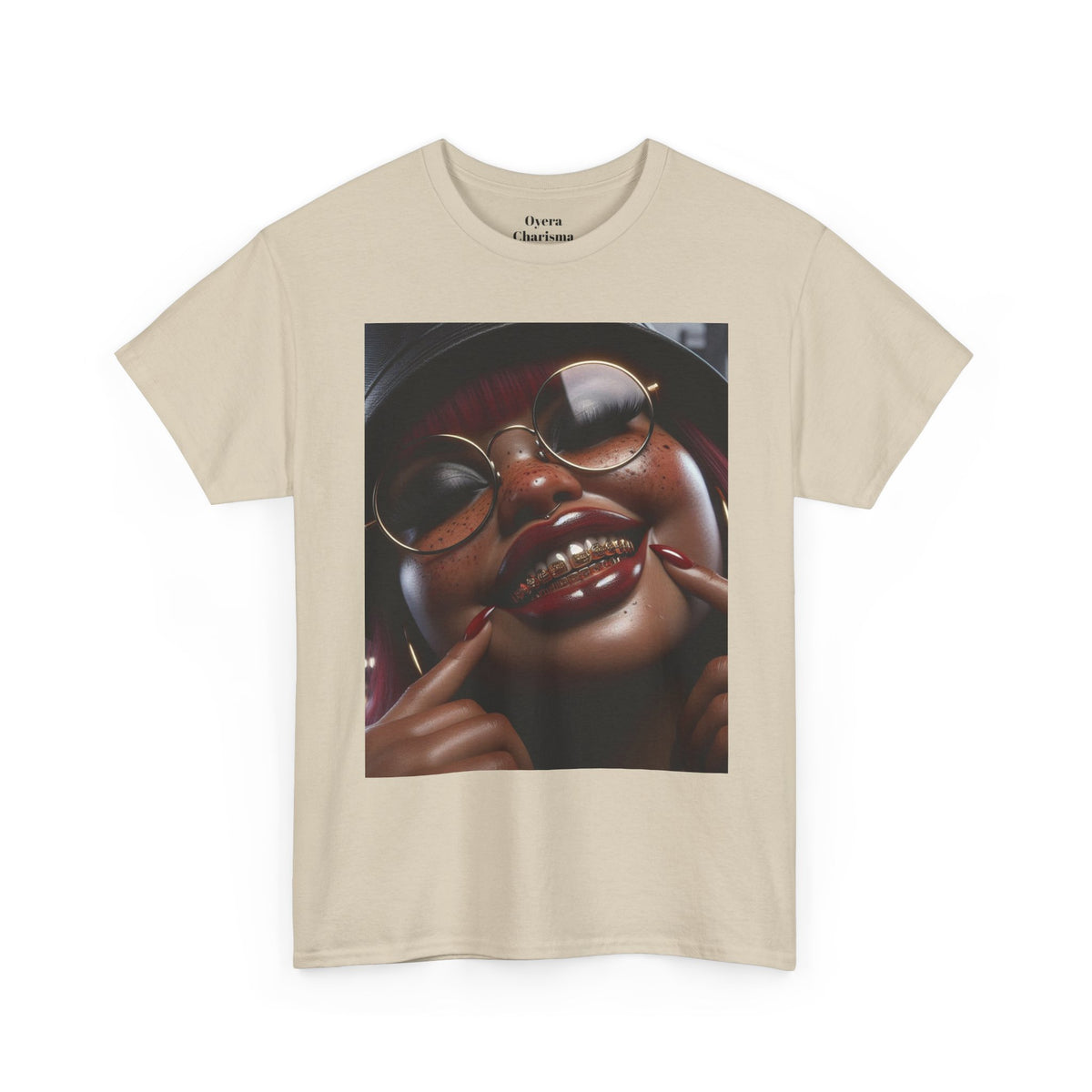 Smiling Afro Woman Graphic Tee — Bold Urban Portrait T-Shirt
