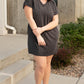 Carbon Grey Corded V Neck T Shirt Dress with Pockets
