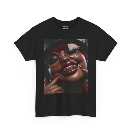 Smiling Afro Woman Graphic Tee — Bold Urban Portrait T-Shirt