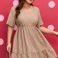 Dark Khaki Textured Ruffled Short Sleeve Dress
