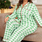 Green Plaid Print Contrast Trim Long Sleeve Pajama Set