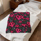 Neon Pink Heart and Rose Velveteen Plush Blanket