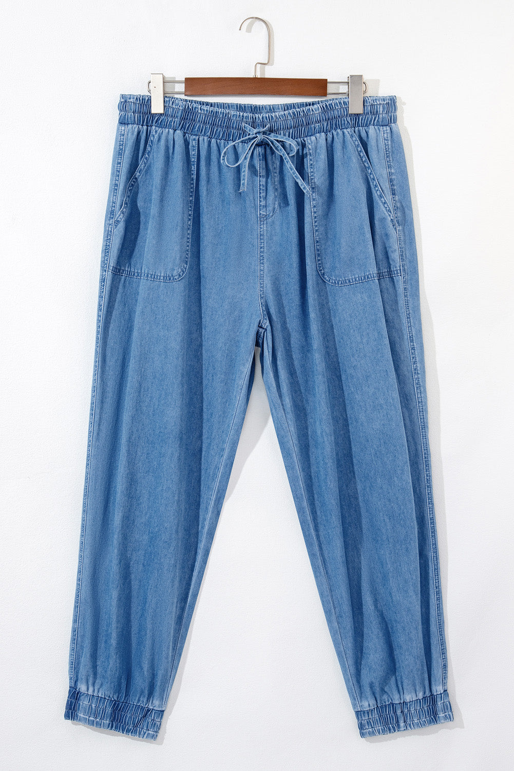 Dusk Blue Drawstring Waist Pocketed Denim Joggers