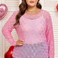 Pink Bow Embroidered Mesh Long Sleeve Top
