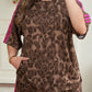 Brown Retro Leopard Print Contrast Varsity Stripe Trim 2pcs Short Set