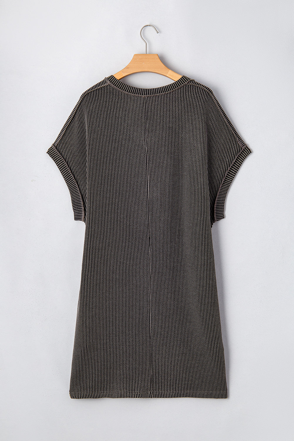 Carbon Grey Corded V Neck T Shirt Dress with Pockets
