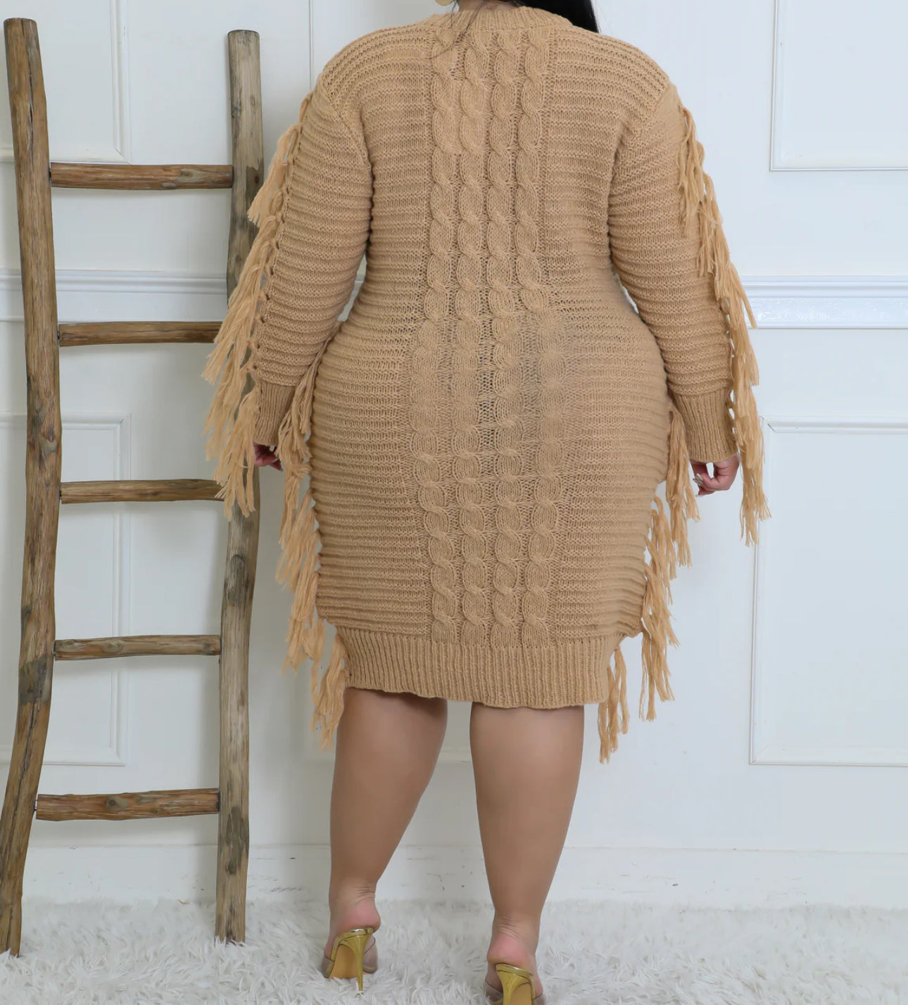 Perfect Camel Fringe Sweater Dress