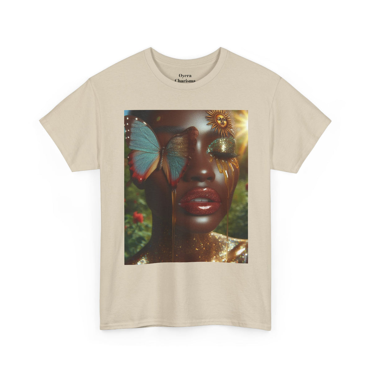 Butterfly Sunface T‑Shirt — Surreal Portrait Art Tee