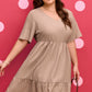 Dark Khaki Textured Ruffled Short Sleeve Dress