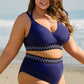 Navy Blue Embroidered Trim Wrap Tie Knot High Waisted Bikini