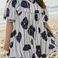 Floral 3/4 Puff Sleeve Lace-up Neck Mini Dress
