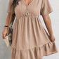 Dark Khaki Textured Ruffled Short Sleeve Dress