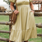Laurel Green Notched V Neck Puff Sleeve Tiered Maxi Dress