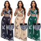 V-neck hanging neck wide leg pants set