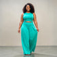 WRAP TIE CROP TOP & WIDE LEG PANTS SET