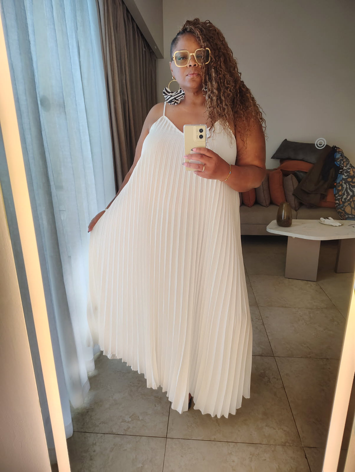 Elegant White Pleated Dress