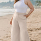 Beige Smocked High Waist Wide Leg Pants