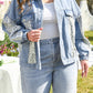 Beau Blue Leopard Patchwork Flap Detail Denim Jacket