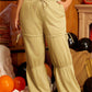 Beige Drawstring Adjusted Band High Waist Pants