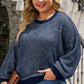 Waffle-Knit Round Neck Dropped Shoulder Sweater