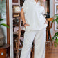 Beige Textured Collared Top and Pants Set