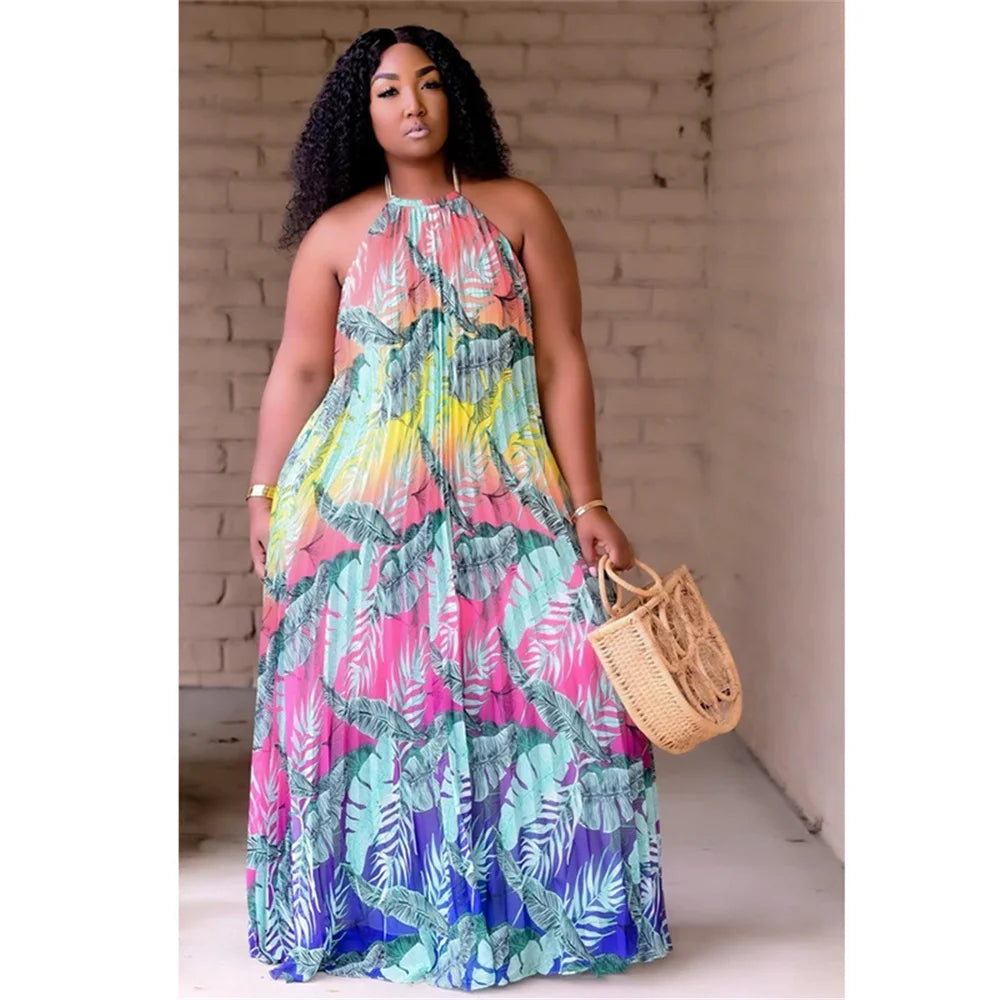 Multi Color Backless Swing Maxi Dress