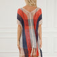Multicolor Striped Tassel Crochet V Neck Beach Cover Up