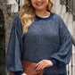 Waffle-Knit Round Neck Dropped Shoulder Sweater