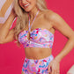 Pink Floral Printed Halter Neck High Waist Bikini