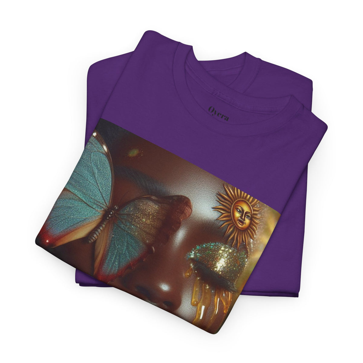 Butterfly Sunface T‑Shirt — Surreal Portrait Art Tee