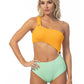 TEXTURED TWO TONE ONE SHOULDER ONE PIECE