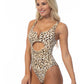 RIBBED V FRONT LEOPARD ONE PIECE SWIMSUIT