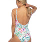 TROPICAL BELTED ONE PIECE SWIMSUIT
