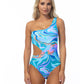 WAVE PRINTED ONE SHOULDER ONE PIECE